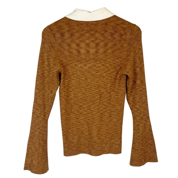 NWT LOFT Two Tone Bell Sleeve Ribbed Polo Sweater in Cocoa Powder - Picture 5 of 11